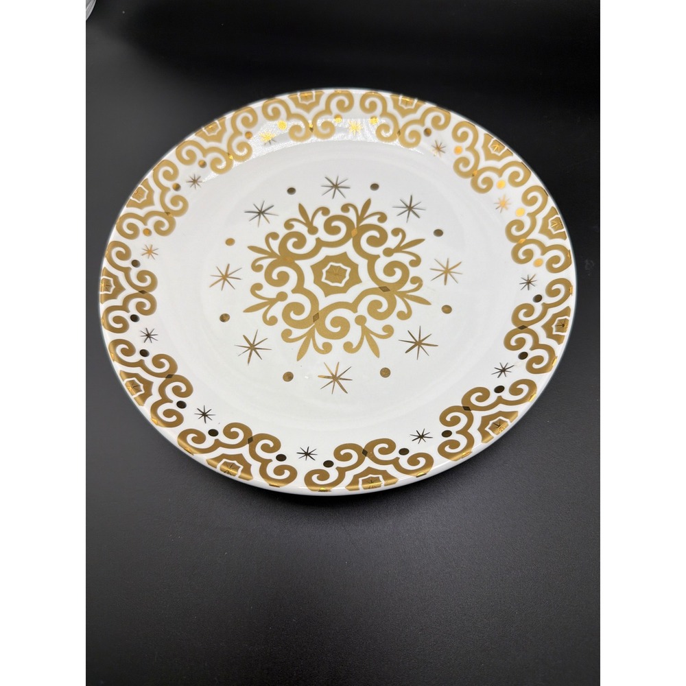 Target Holiday 09 Gold Scroll Star Porcelain Dinner Plate 10.5" 2009 Indonesia